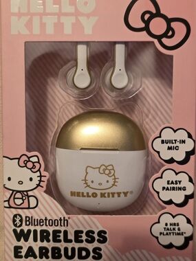 Hello Kitty Wireless Earbuds in White & Gold